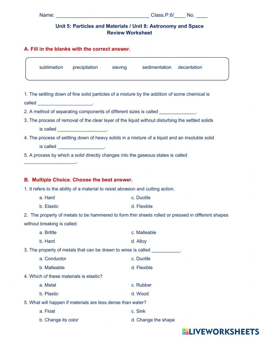 Review Worksheet G6 worksheet Live Worksheets