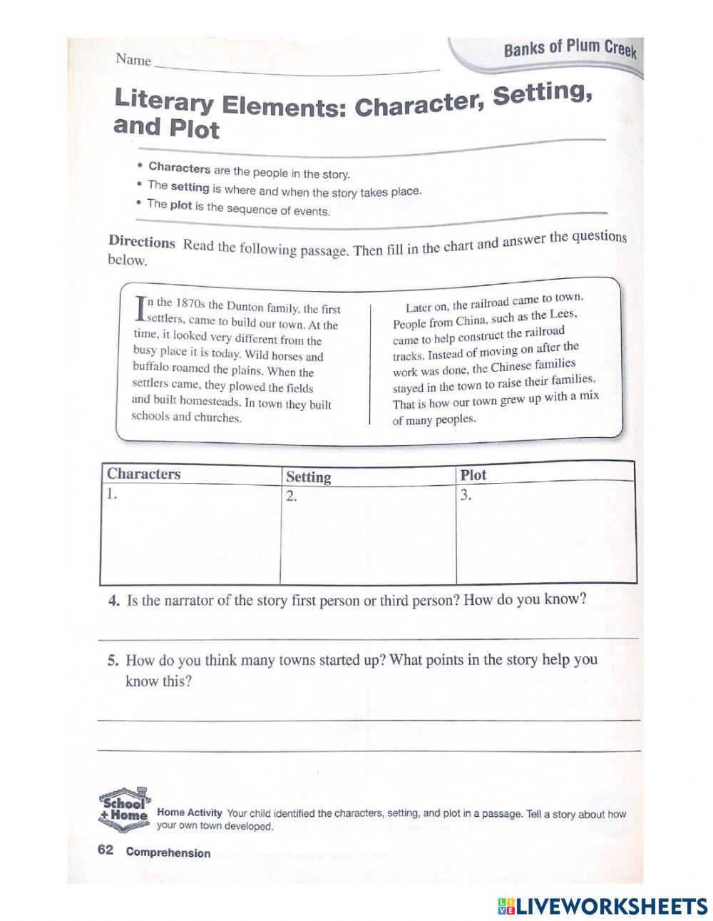 Literary Elements: character, setting, and plot online exercise for ...