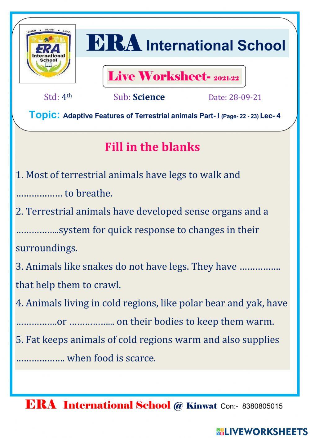 Adaptive Features of Terrestrial animals Part- I (Page- 22 - 23) Lecture- 4 Adaptive Features of Terrestrial animals Part- I (Page- 22 - 23) Lecture- 4