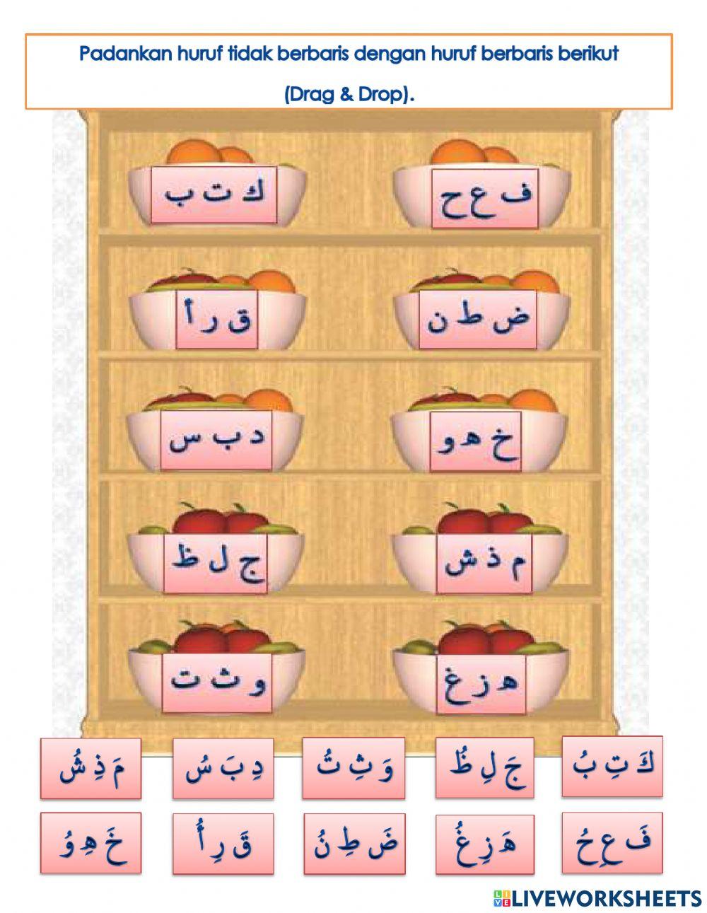 Huruf tidak Bersambung Berbaris Satu di Atas, di Bawah dan di Hadapan