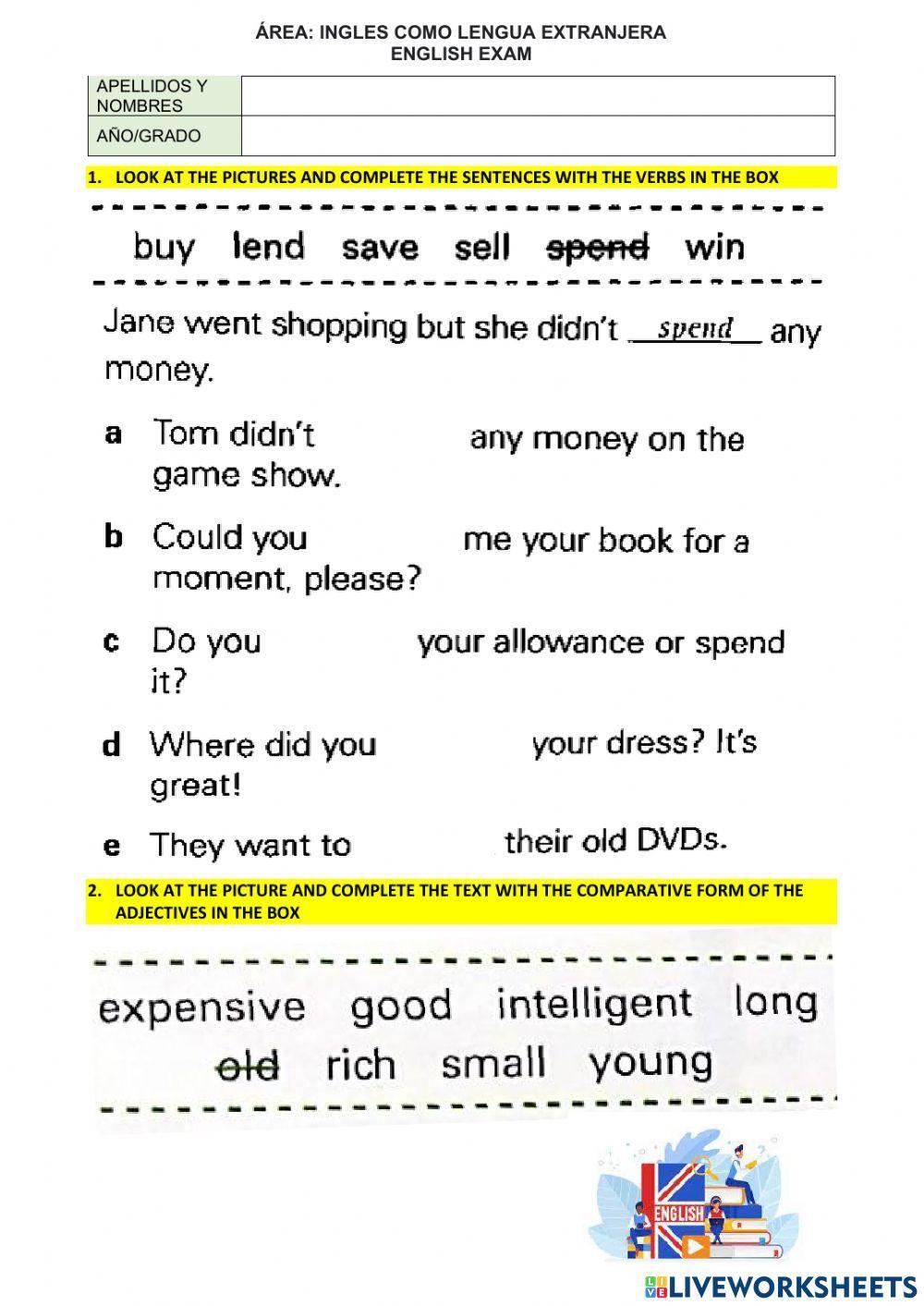 Evaluacion de ingles 2do de secundaria