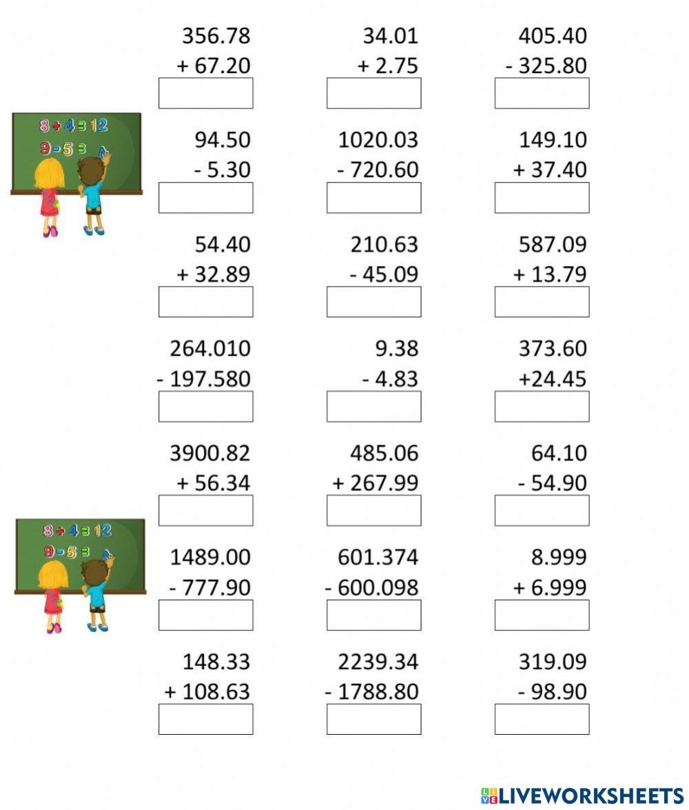 Suma y resta de números decimales