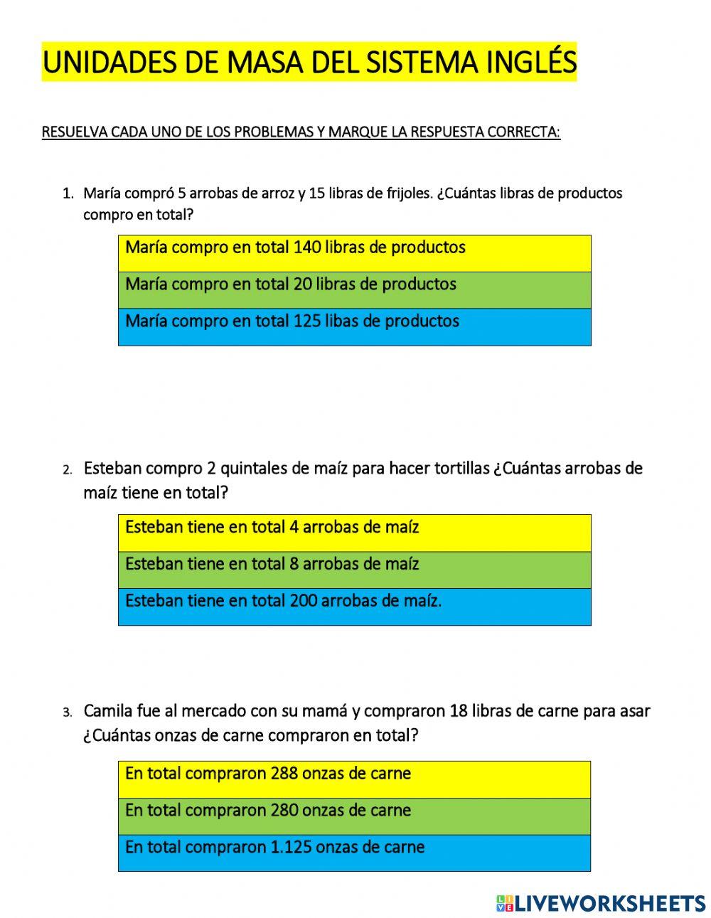 Problemas unidades de masa profe mariela Problemas unidades de masa profe mariela