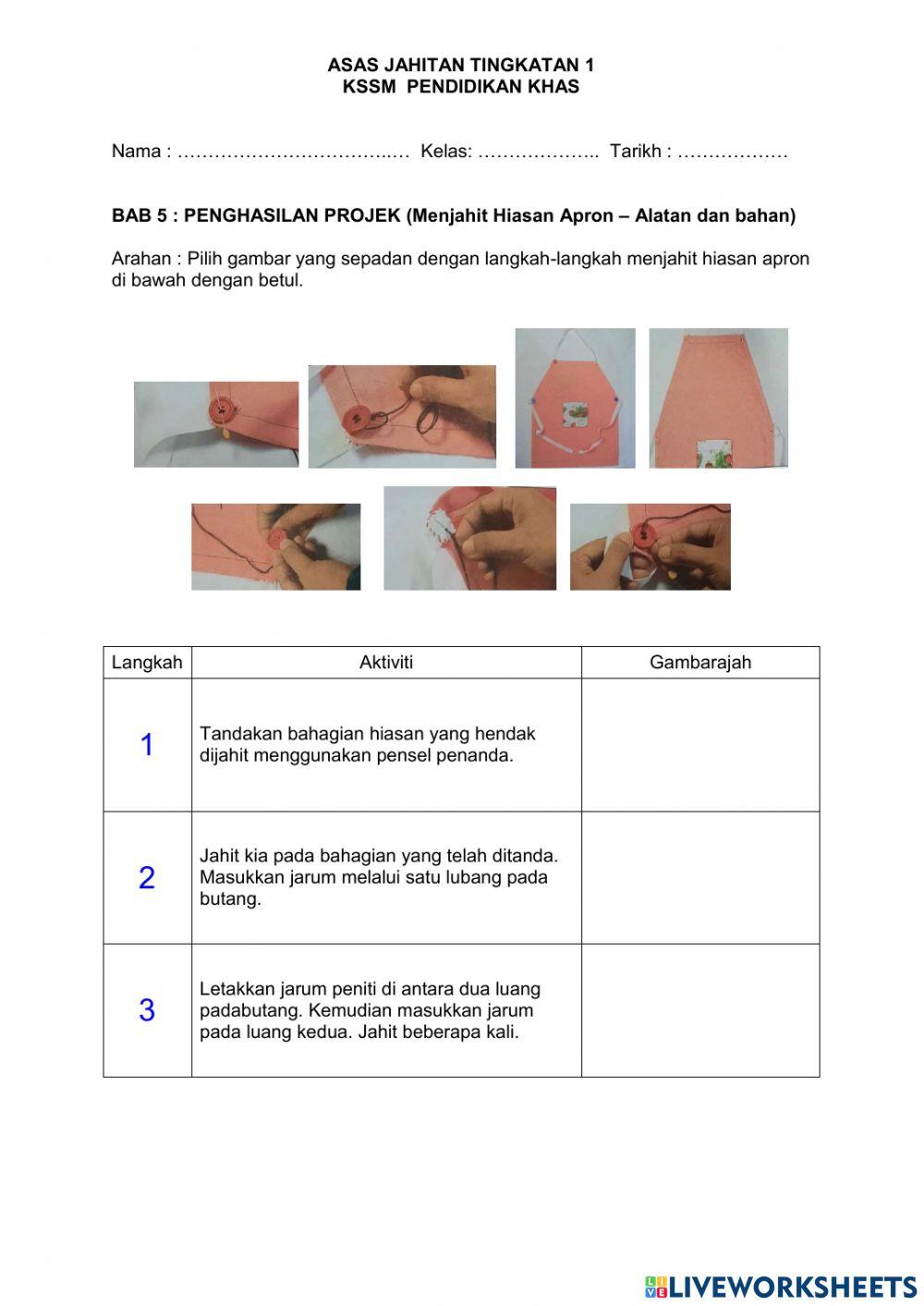 Langkah menjahit Hiasan Apron