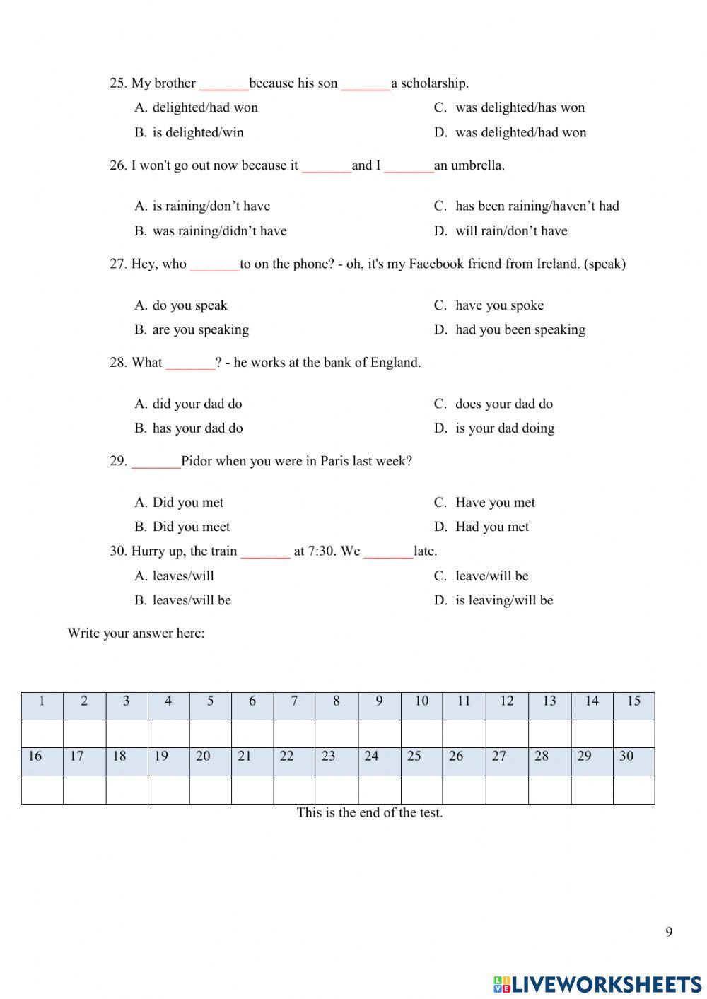 Level 7 Mid-Term Grammar Test