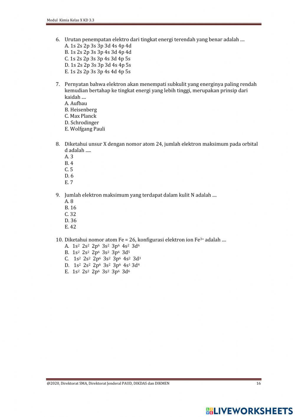 Latihan Kimia KD 3.3 Kelas X