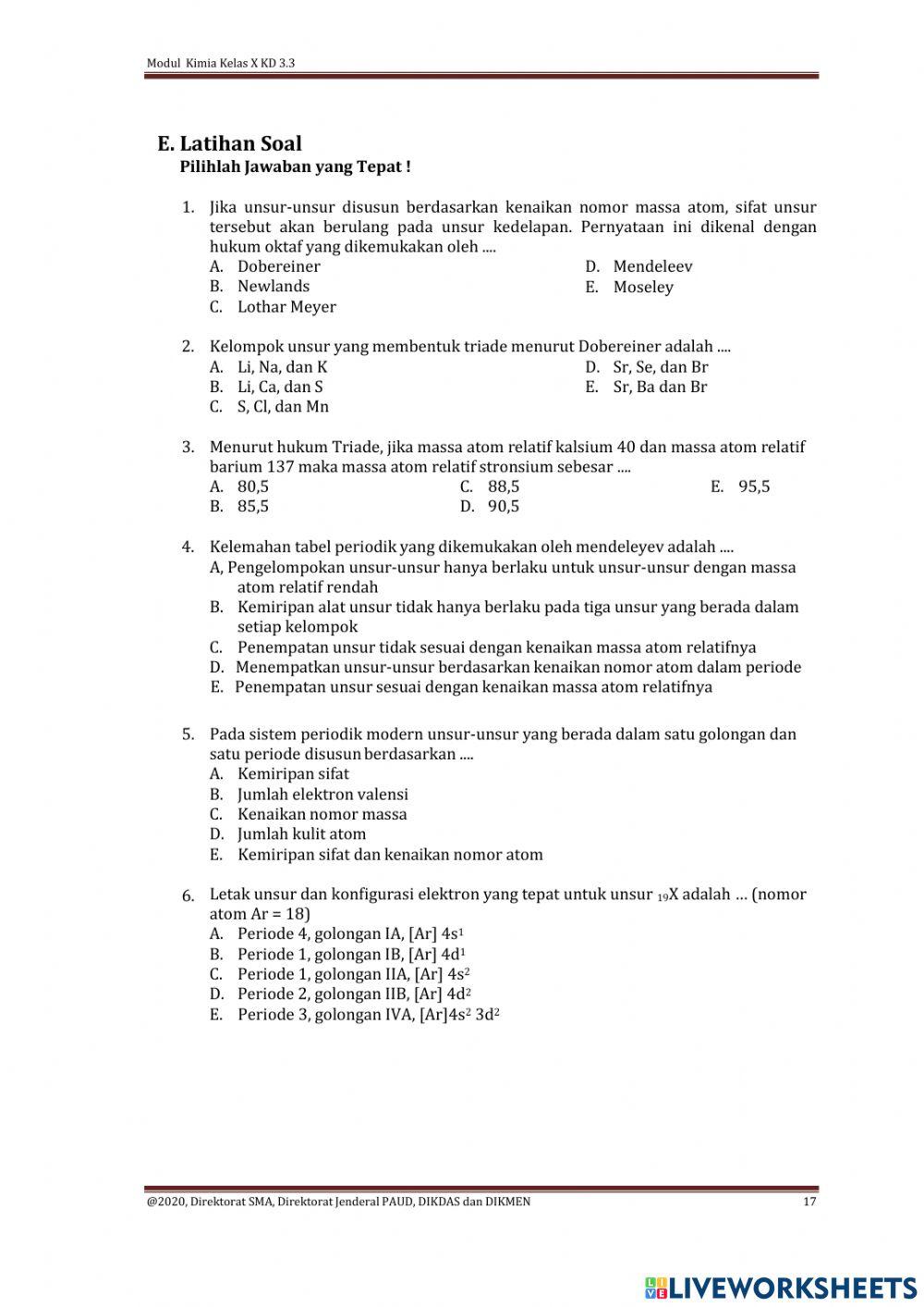 Latihan Kimia KD 3.3 Kelas X