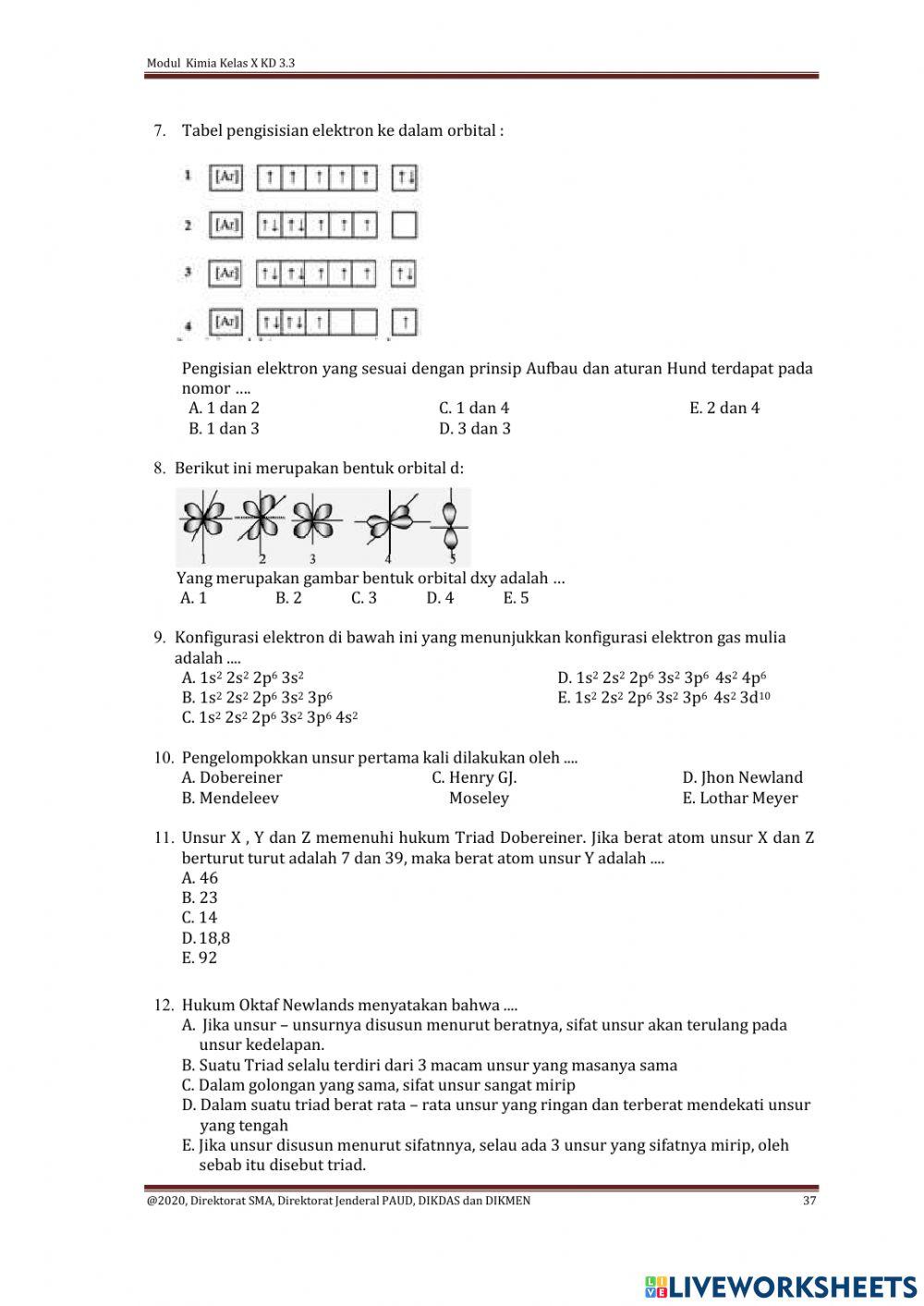Latihan Kimia KD 3.3 Kelas X