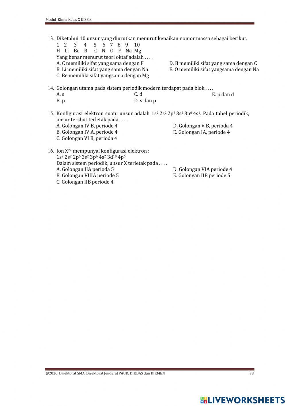 Latihan Kimia KD 3.3 Kelas X