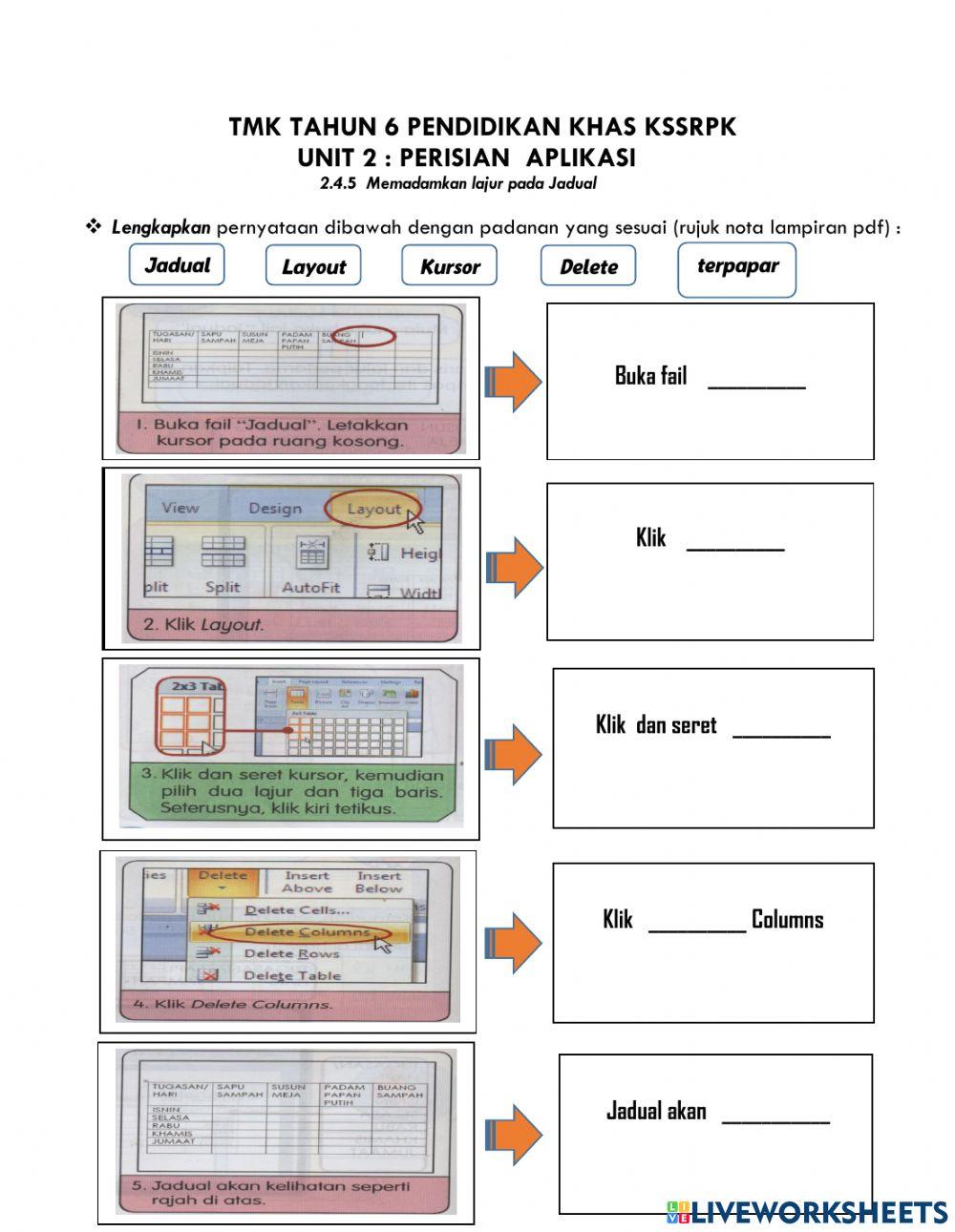 Memadamkan Lajur pada Jadual