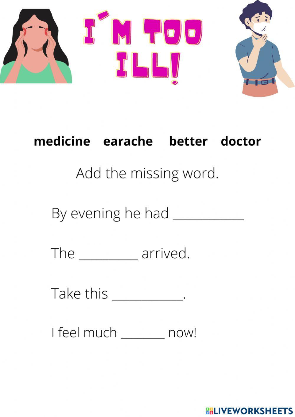 Too ill worksheet live worksheets