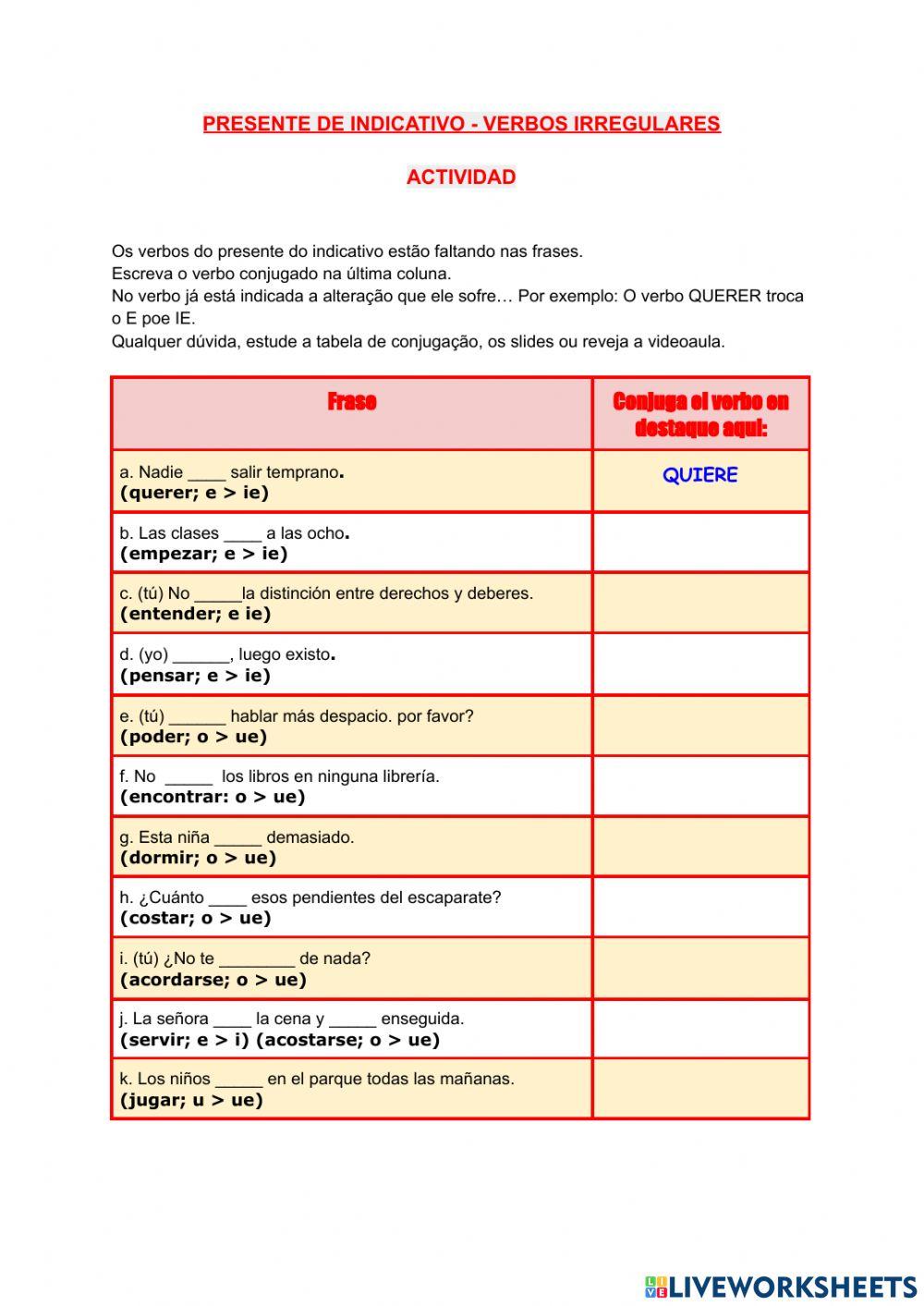 Presente de indicativo - Verbos irregulares
