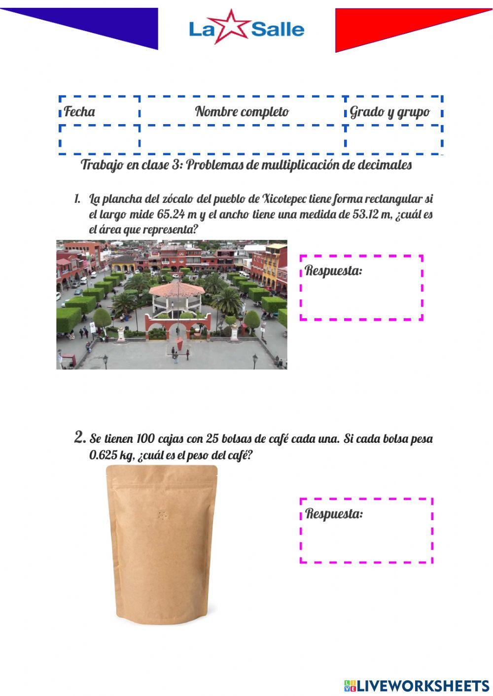 Problemas multiplicación de decimales