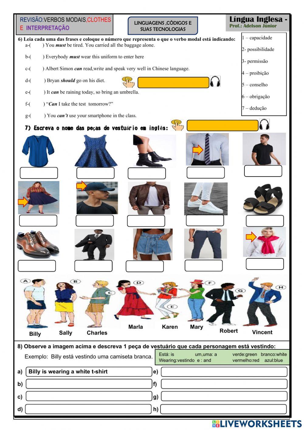 Revisão Verbos Modais e partes do vestuário