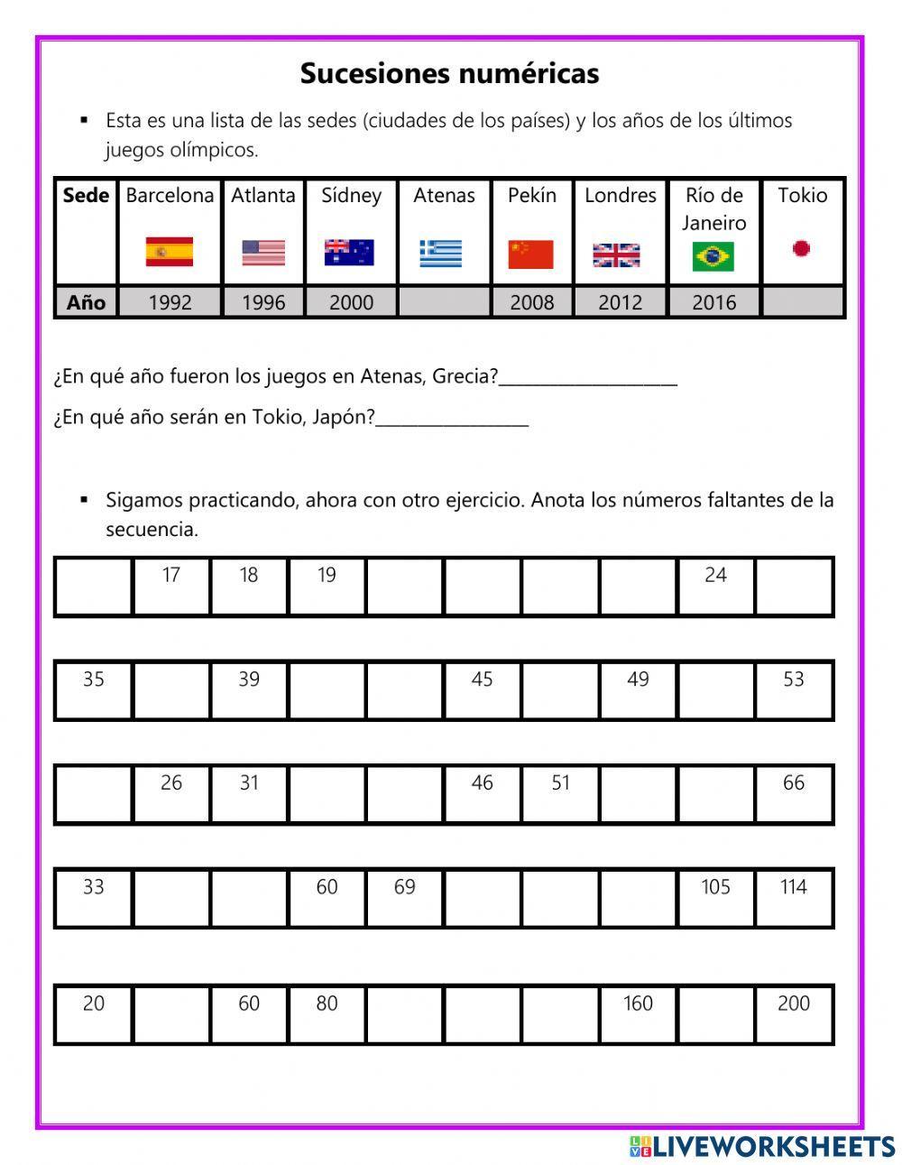 Sucesiones numéricas Sucesiones numéricas