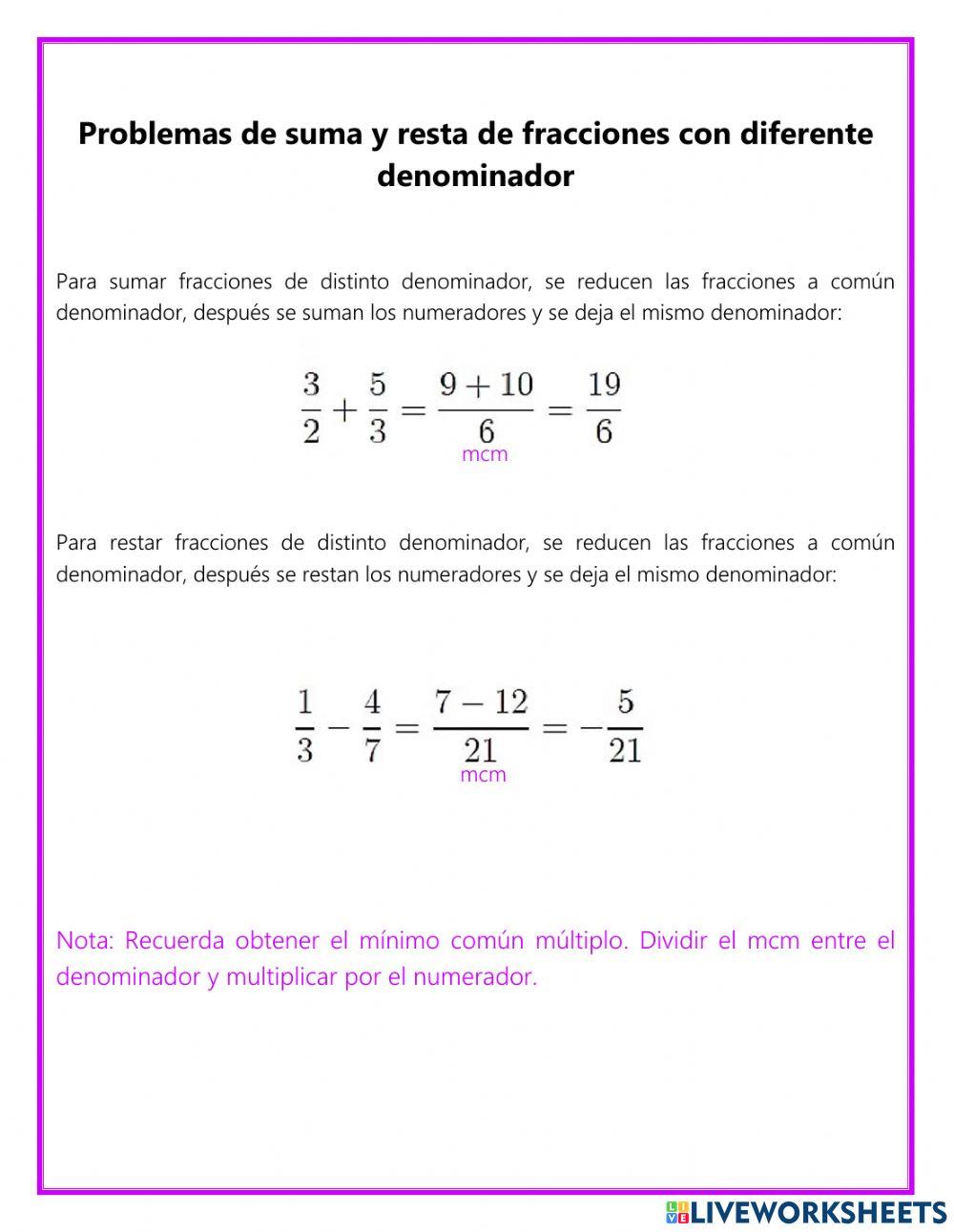 Suma y resta de fracciones Suma y resta de fracciones