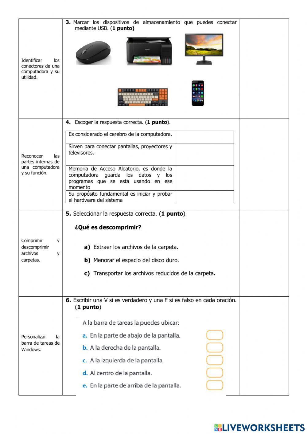 Examen del Primer Quimestre de Computación de Sexto Grado