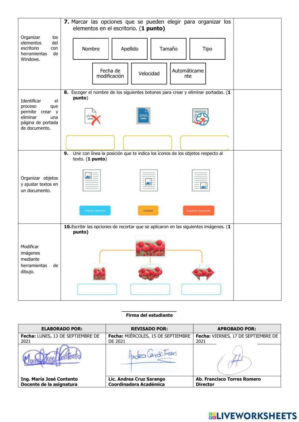 Examen del Primer Quimestre de Computación de Sexto Grado