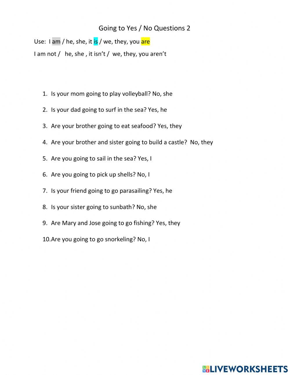 Gooing to yes and no question 2