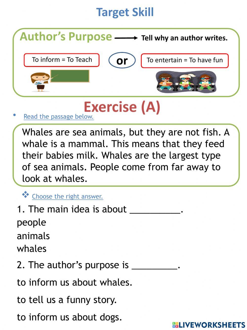 Sea Animals Reading Skill Author's Purpose