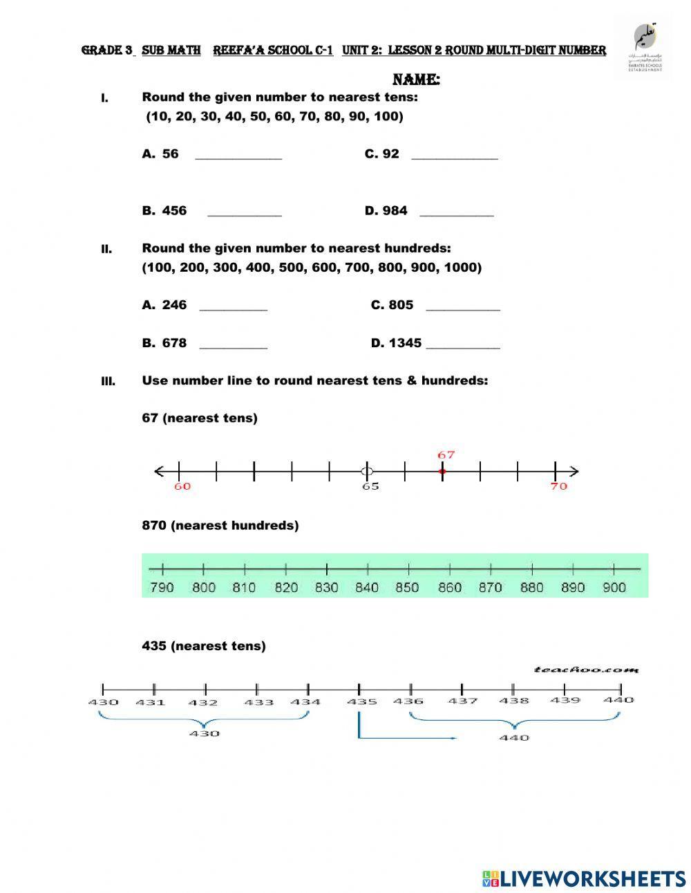 Round off tens & hundreds