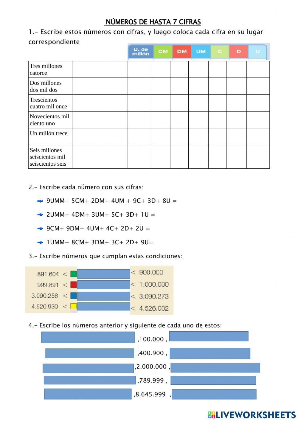 Números de hasta 7 cifras