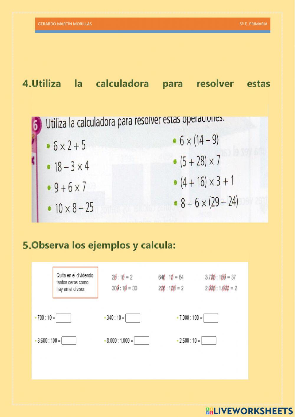 Cálculo y operaciones. Ficha 4.