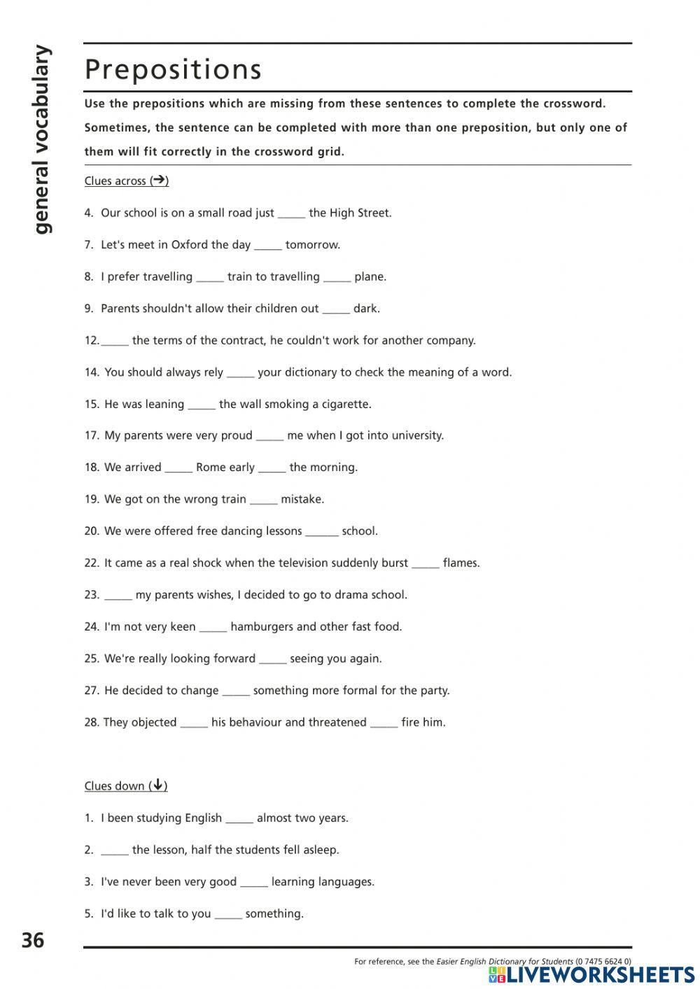General vocabulary - Prepositions