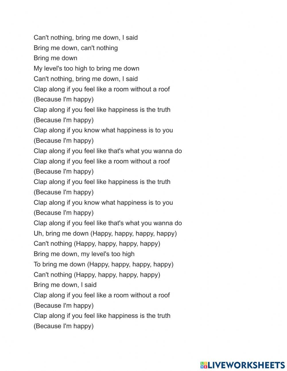 Happy Lyric Worksheet