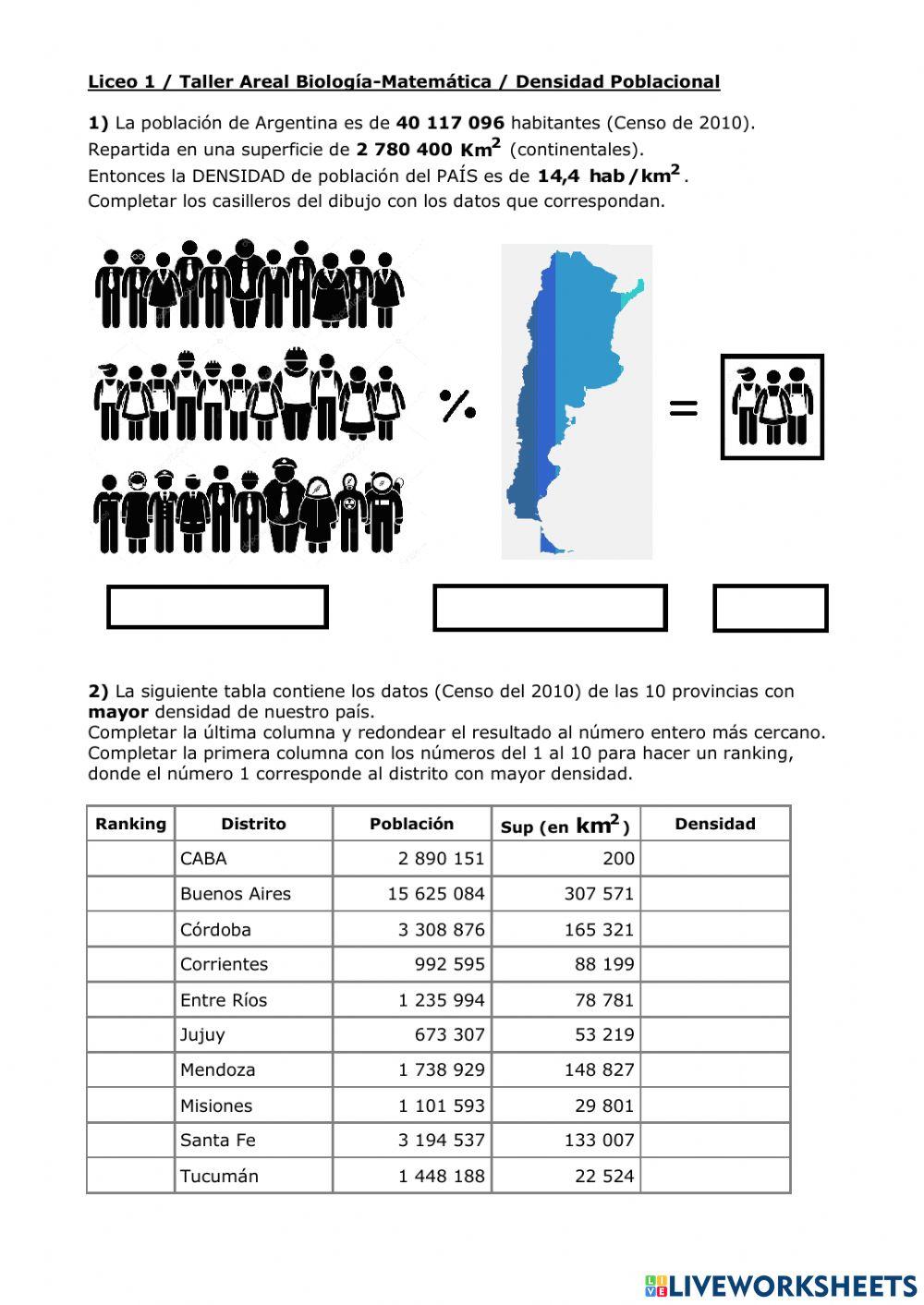 Densidad poblacional en Argentina