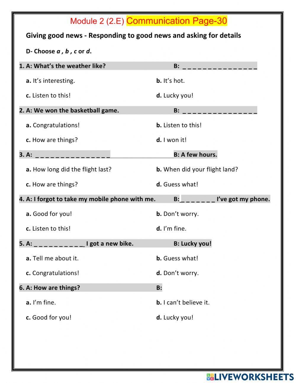 Giving good news - Responding to good news and asking for details