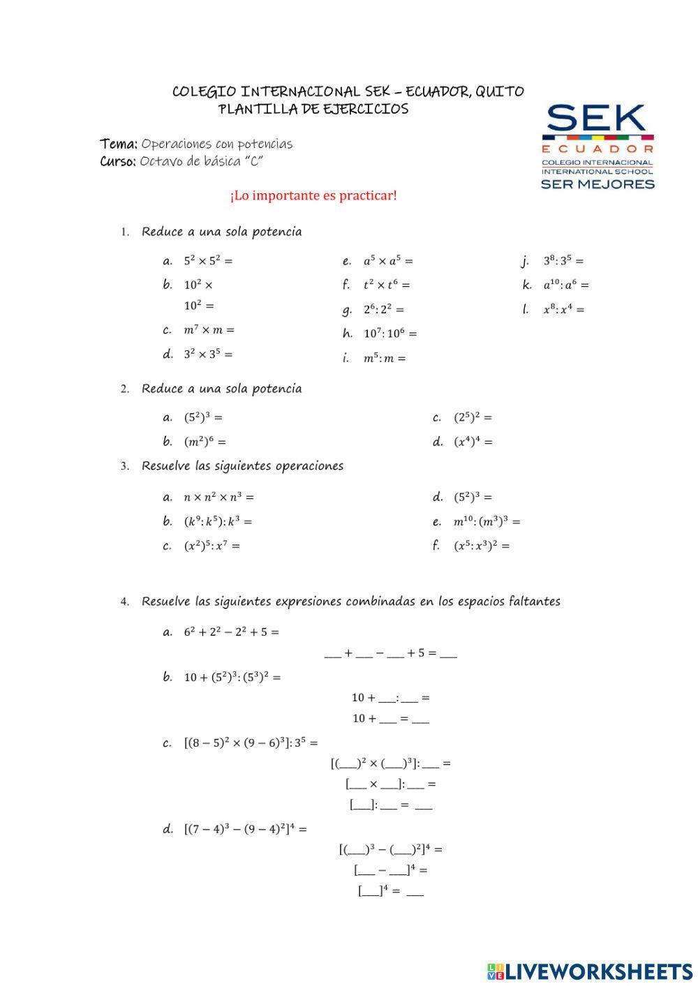 Operaciones con potencias