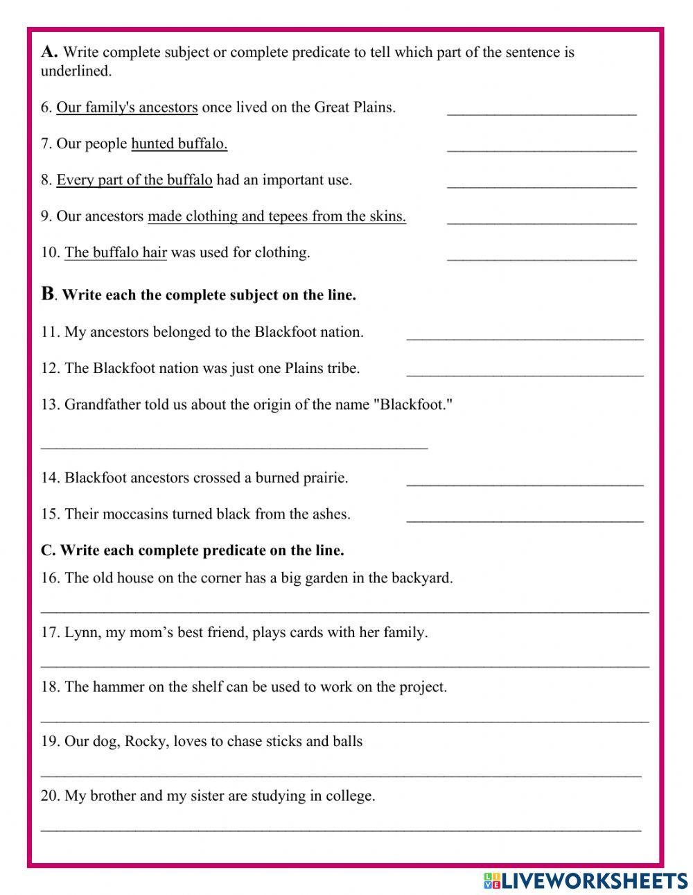 Complete Subject and Predicate