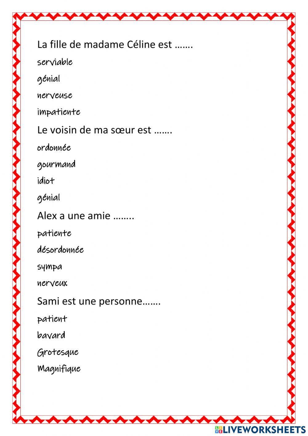 Le feminin et le masculin de l'adjectif