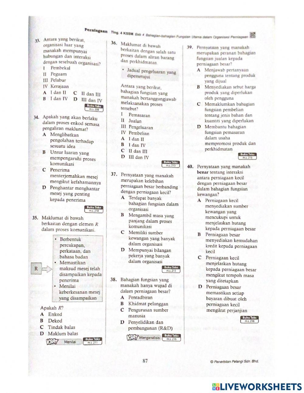 Penilaian Formatif: Bahagian-bahagian Fungsian Utama dalam Organisasi Perniagaan