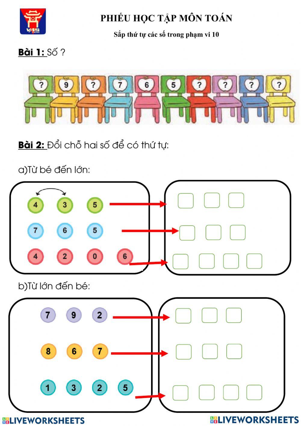 Phiếu ôn thứ tự 0 - 10
