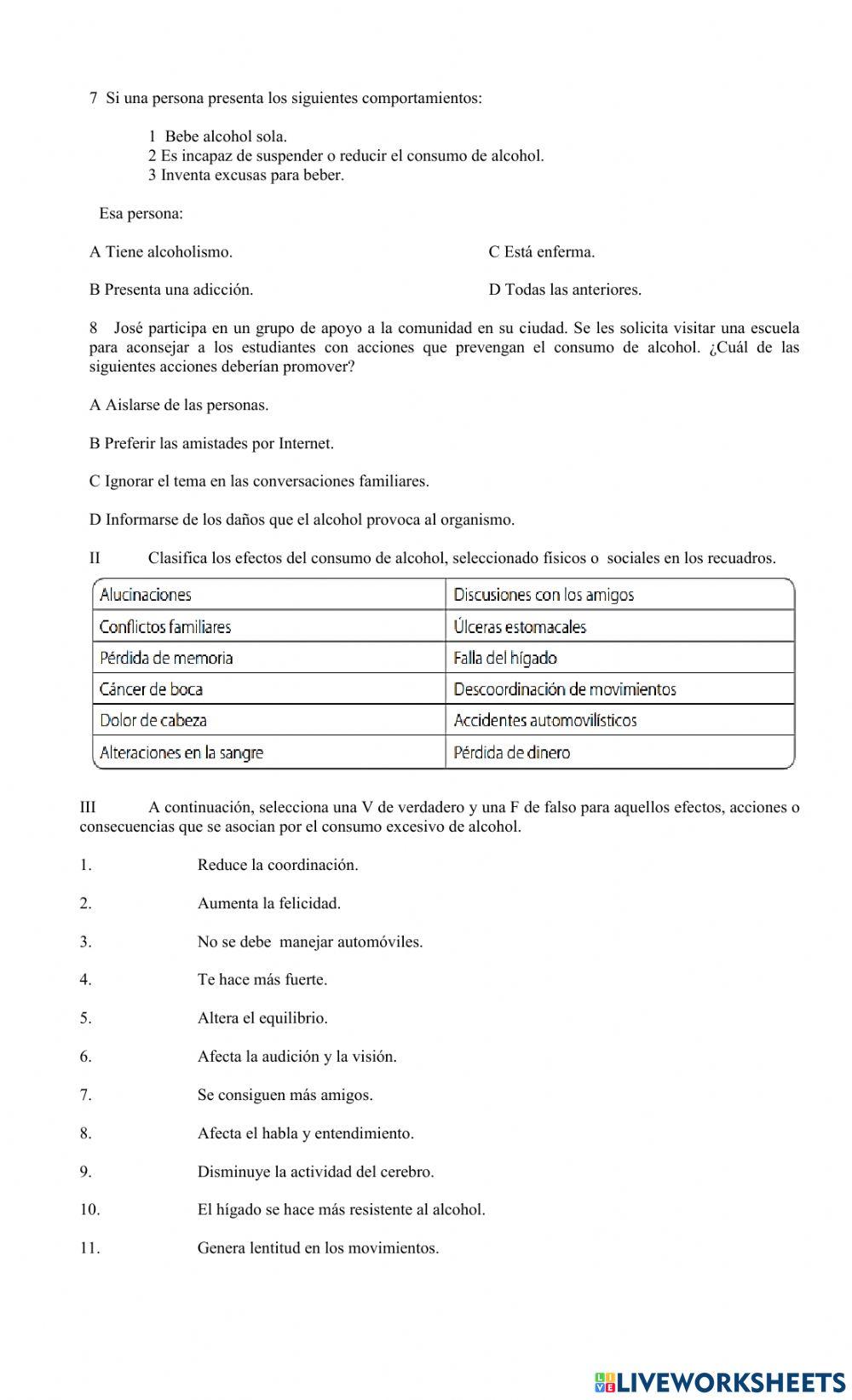 Ficha Efectos de Alcohol en nuestro organismos.