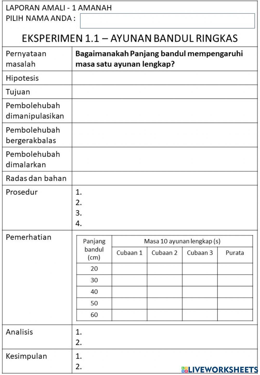 T1 - Eksperimen 1.1 – Ayunan bandul ringkas