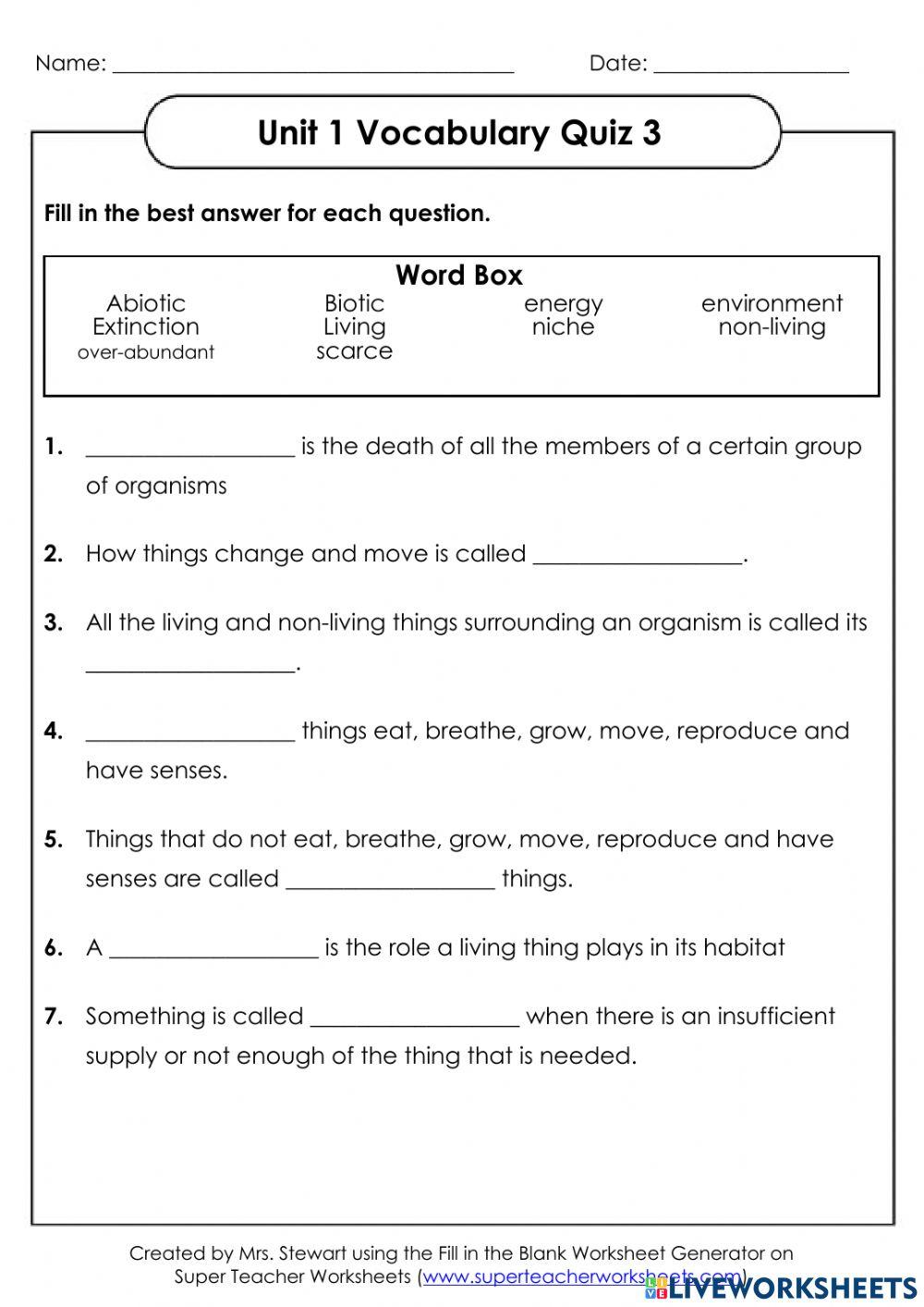 Unit 1: Ecosystems - Vocabulary Quiz -3