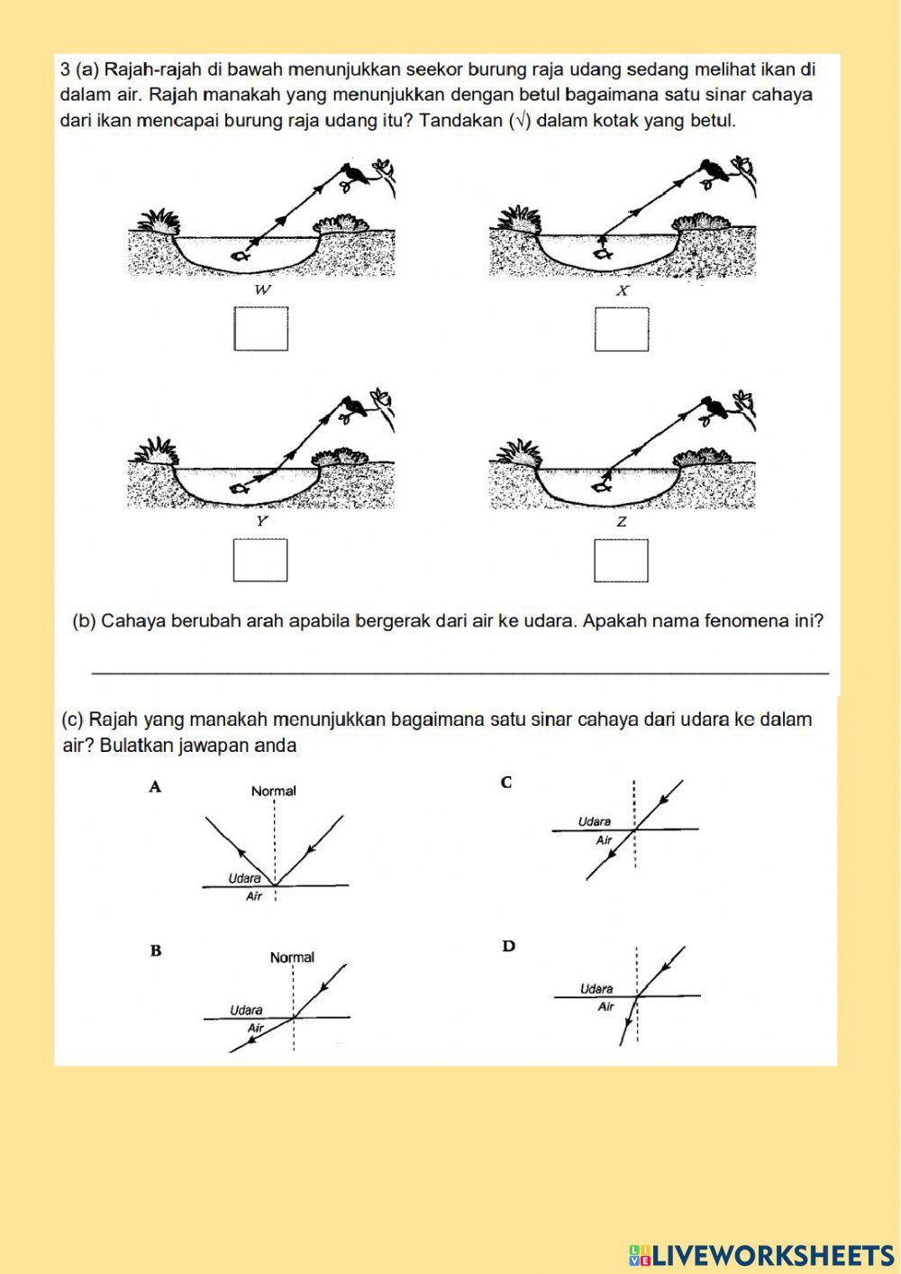 Latihan Sains Tingkatan 1 Bab 8.4 Pembiasan Cahaya