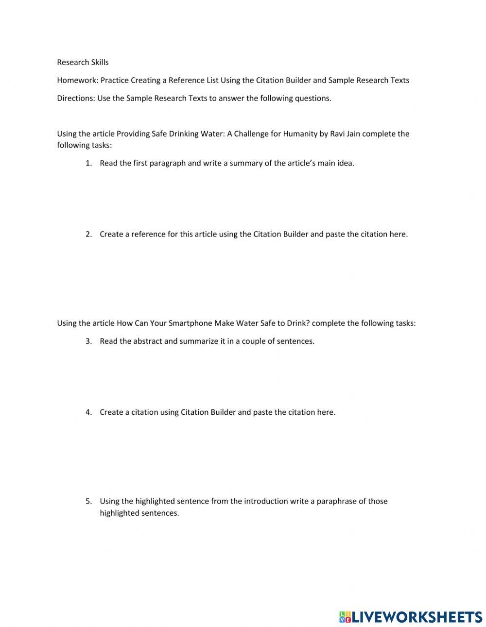 Reference and C… | Free Interactive Worksheets | 1458772