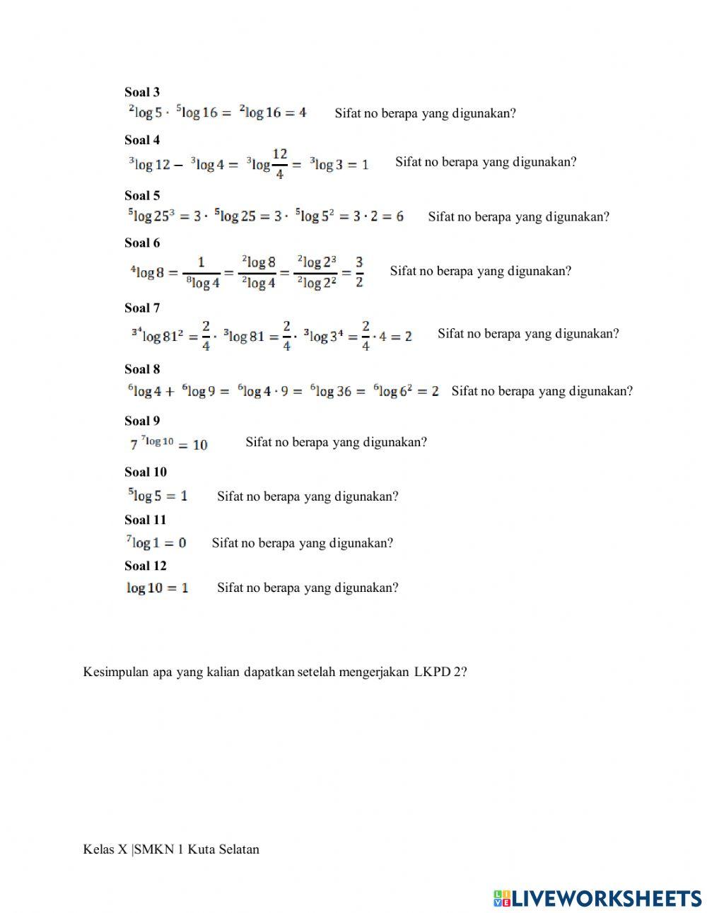 LKPD 2 Logaritma SMK Kelas X