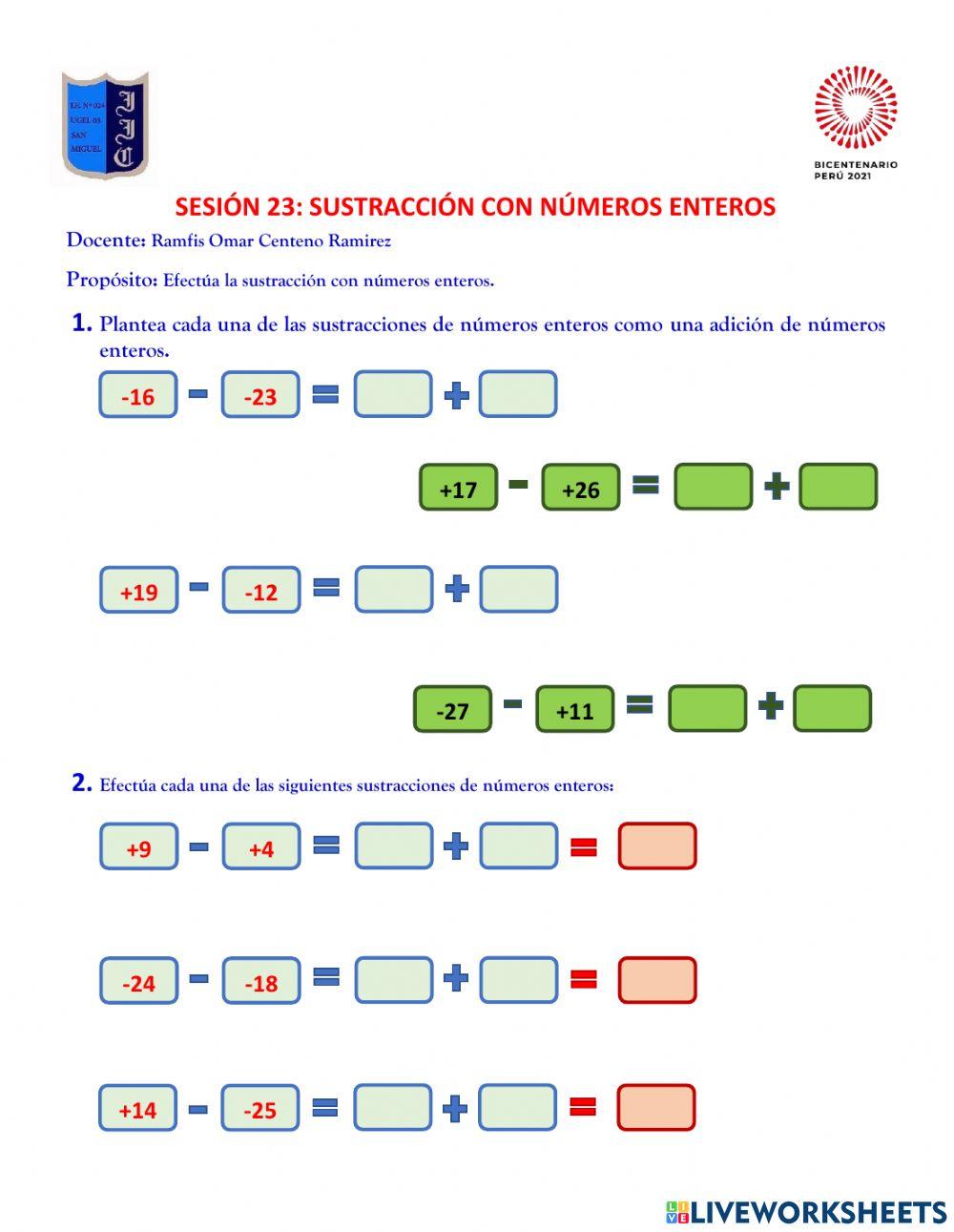 Sustracción de números enteros