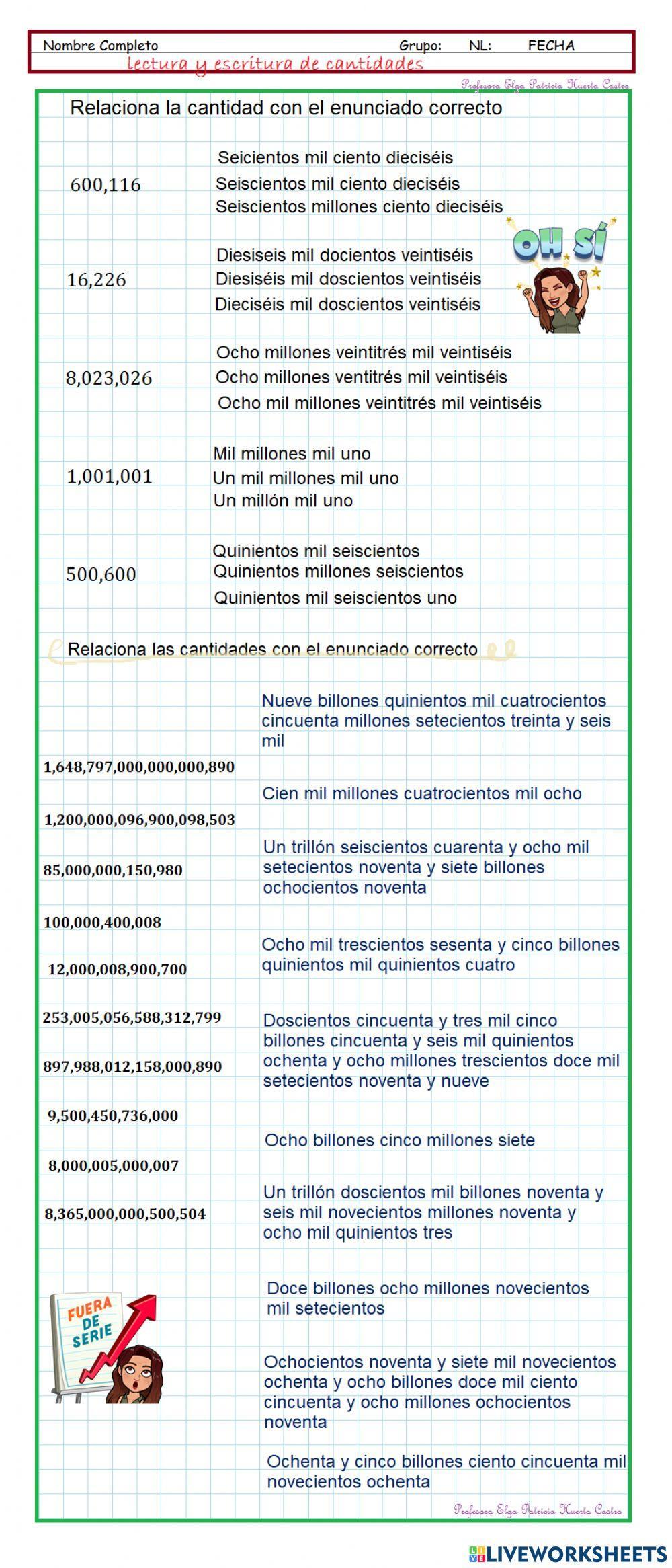 Lectura y escritura de cantidades