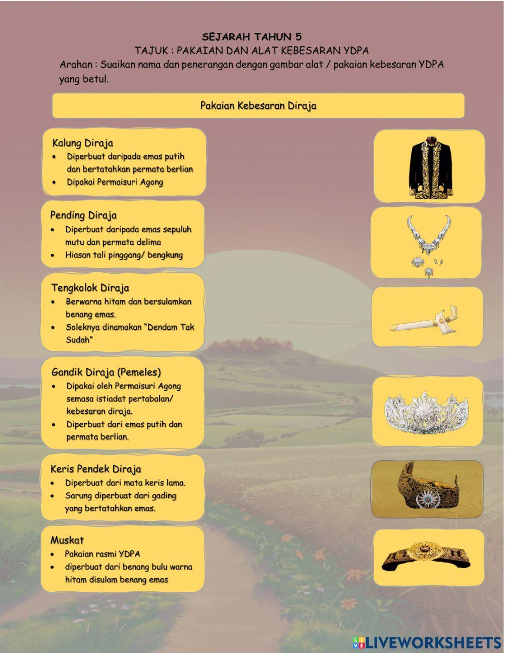 Latihan Alat Kebesaran Diraja Sejarah Tahun 5