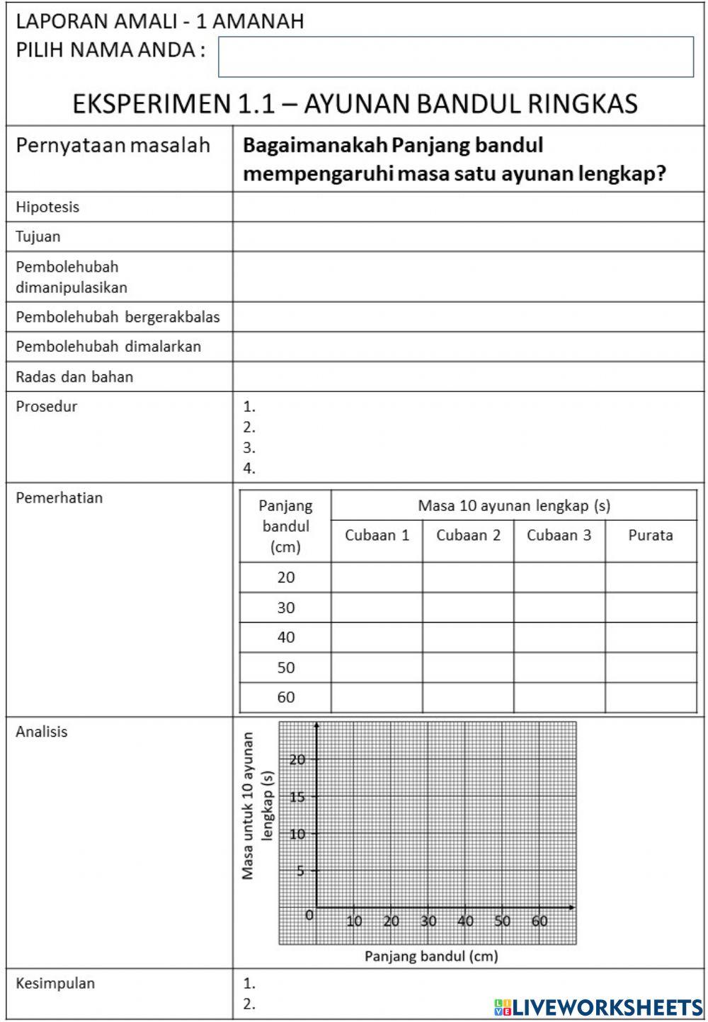 Ting.1A - Eksperimen 1.1 – Ayunan bandul ringkas