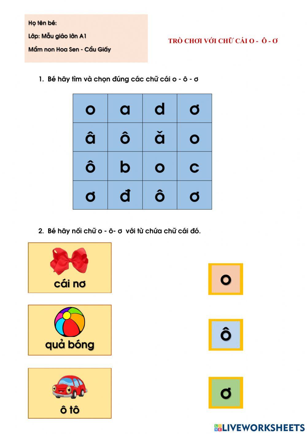 Trò chơi với chữ cái o-ô-ơ