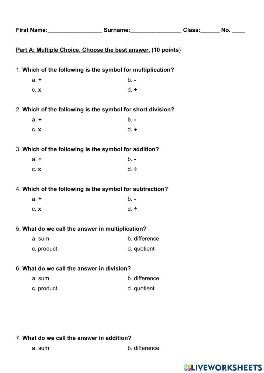 Mathematics live worksheet interactive worksheet Live Worksheets