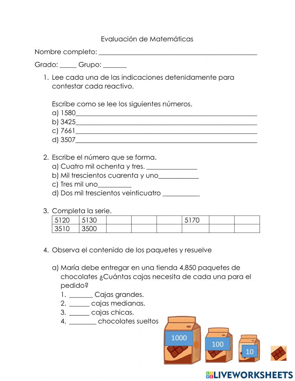 Evaluación de Matemáticas