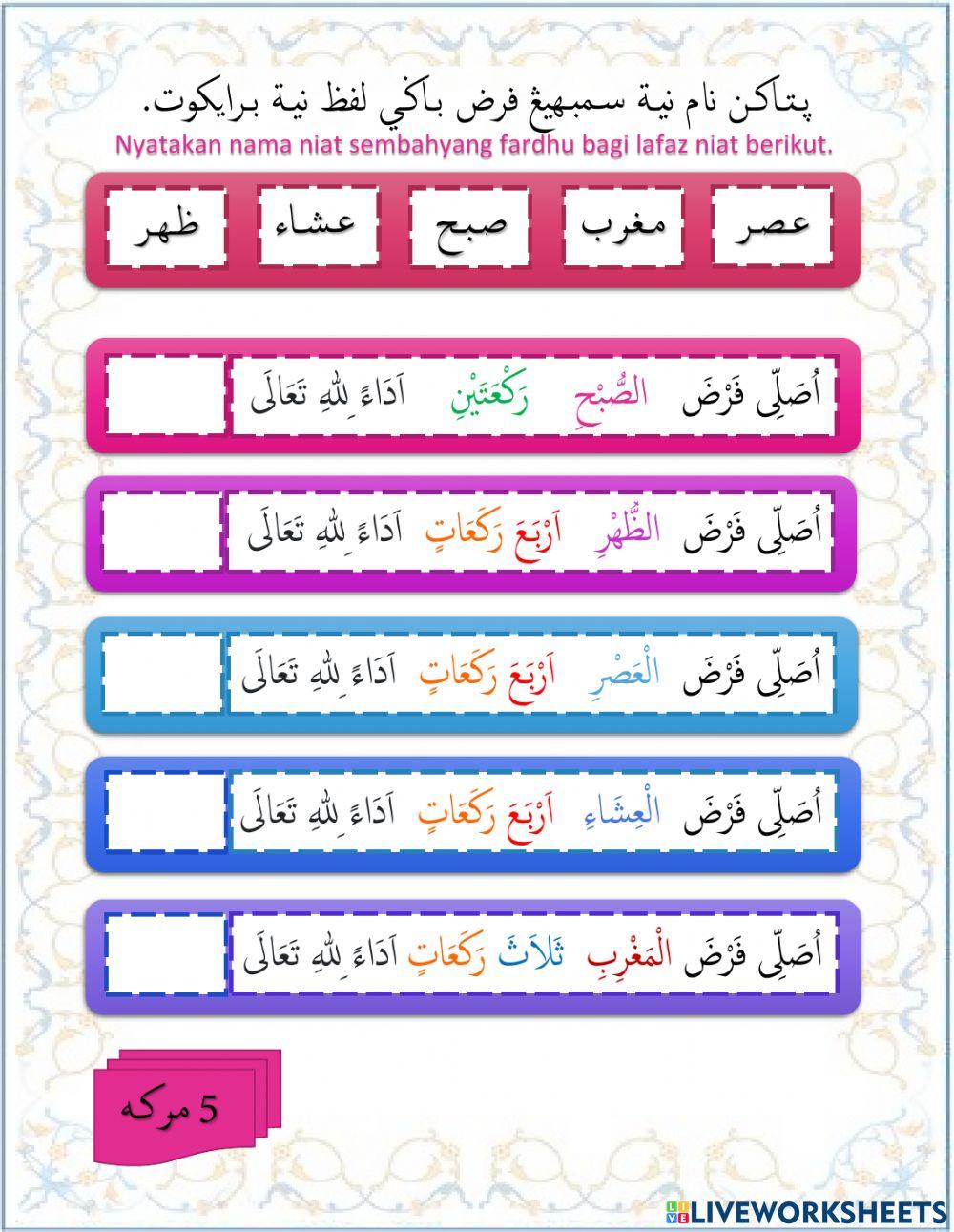 Niat Sembahyang Fardhu